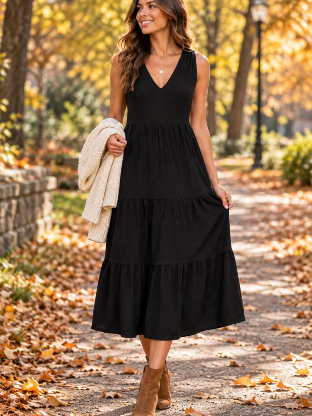 Jessica Simpson Black Tiered Maxi Dress Medium Sleeveless V Neck Boho Flowy Fall